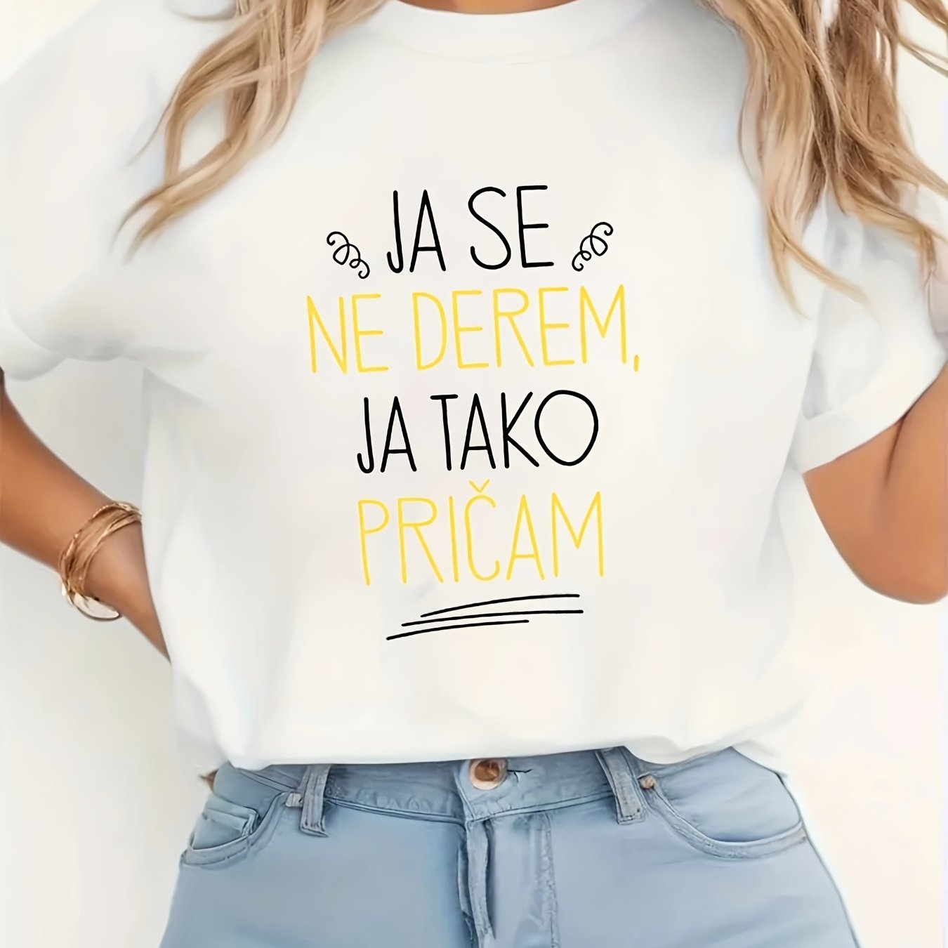 TEMU Croatian "ja Se Ne Derem, Ja Pri?am ( Angry, That's Just How I Talk)" Western Style Fun Text Print T-shirt, Women's Casual Round Neck Short