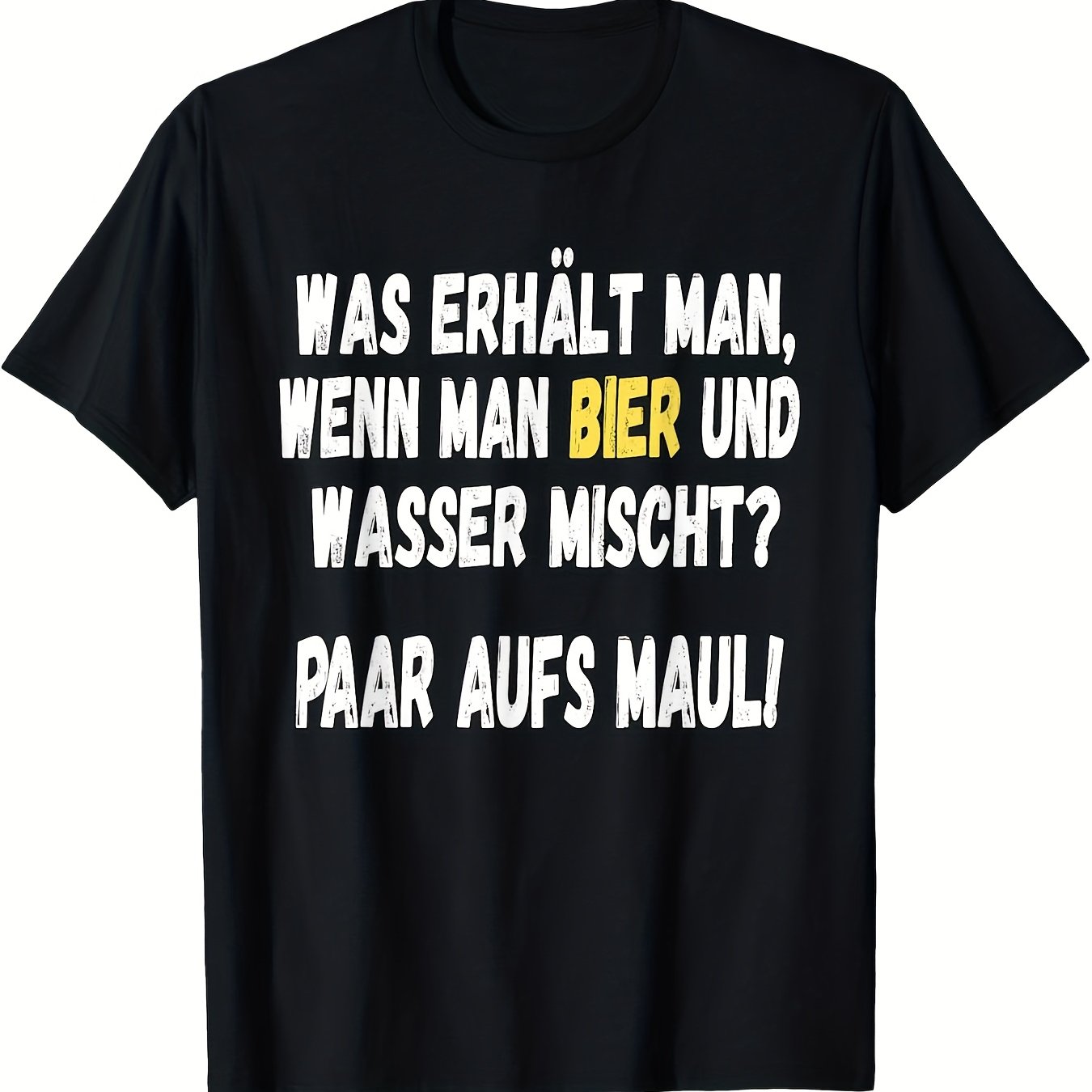 Image of Funny German Beer Water Pun Men's T Shirt Black Casual With Humorous Round Neck Summer Top For Men Relaxed Weekend Outfit Text Design Humor Lovers, Pl, Plus Size