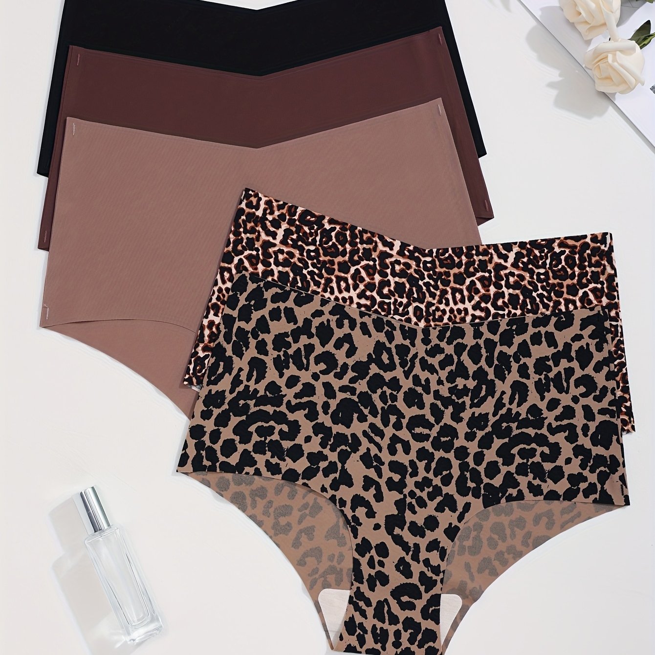 E-shop 5er-Set High-Waist Leopard Print Nahtlose Slips, Farbe Mode Damen Slips