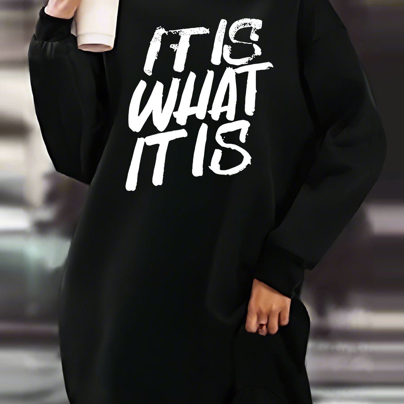 TEMU Letter Neck Sweatshirt Dress, Casual Long Sleeve Loose Dress For Fall ï¼ Winter, Women's Clothing