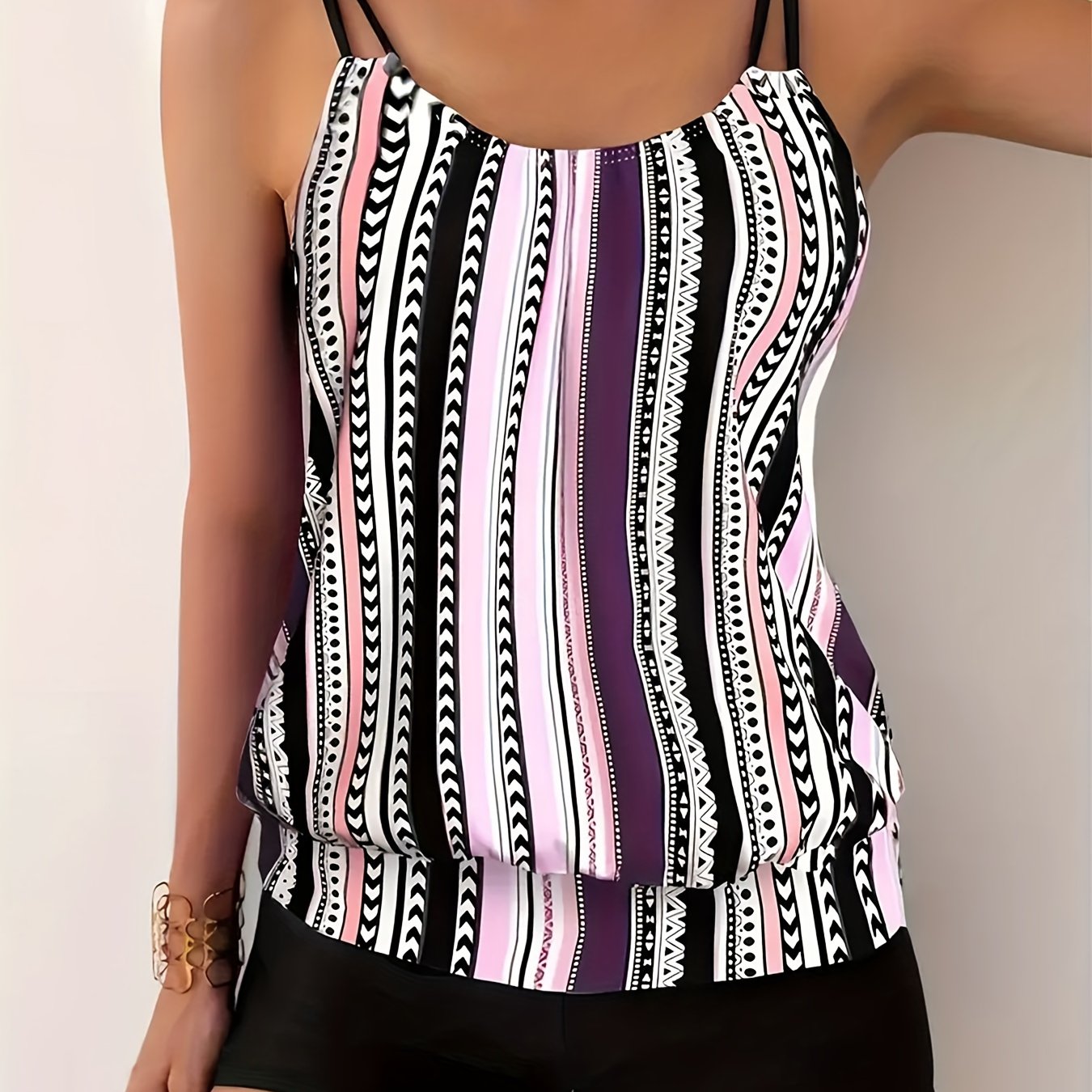 2024 New Women's Tankini Flat Brief And Large Vest Style Women's Swimsuit Two-piece Set Plus Size