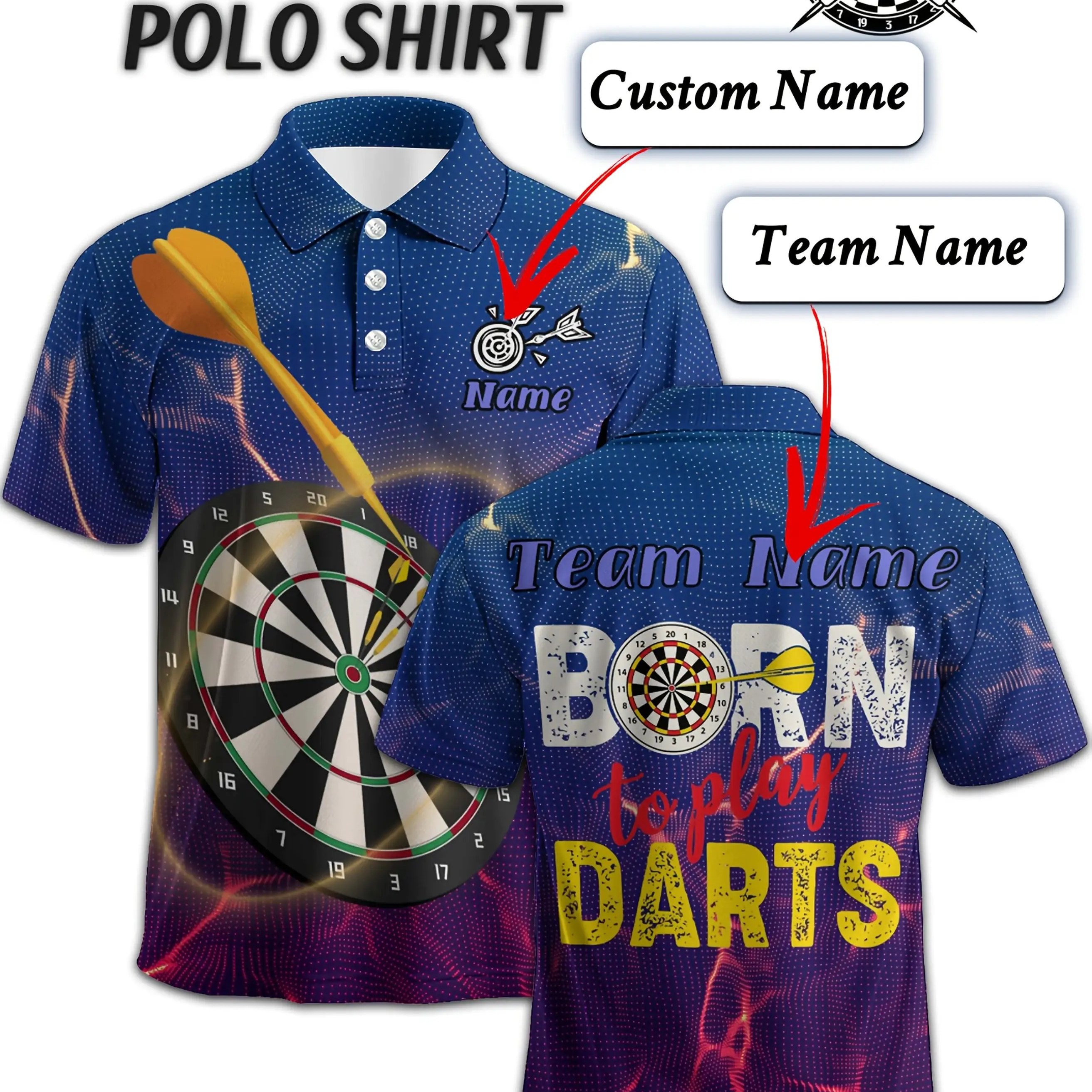 TEMU Customize Your Darts Short Sleeve Shirt, Plus Sizes Available, Supports Name And Team Name Printing, Casual Fashion Style, Breathable Polyester