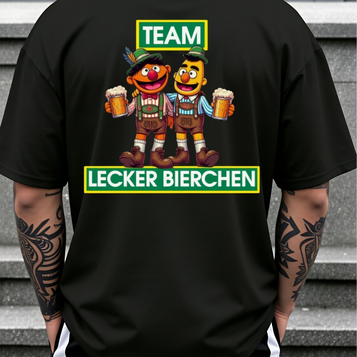 Image of Men's T-shirt Team Bierchen Beer Festival Design Summer Wear Gift For Back Print