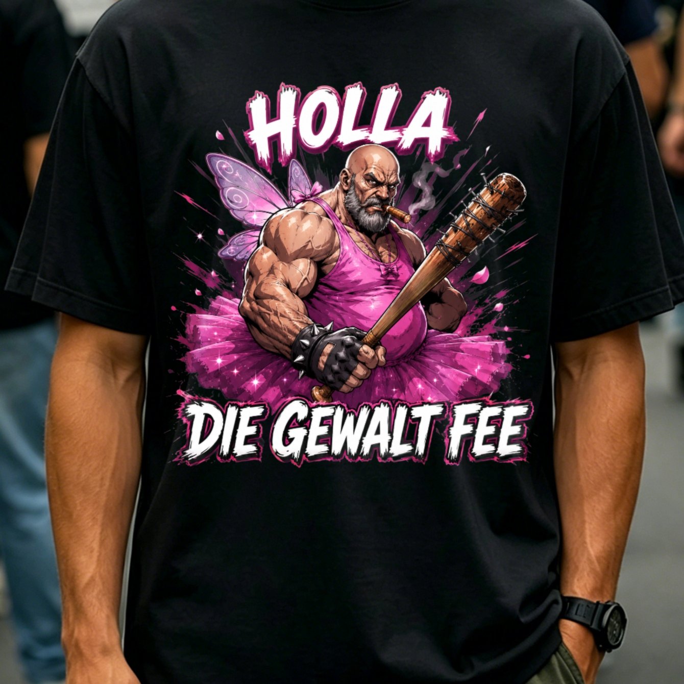 Plus Sizemen's Muscular Fairy& Die Fee Graphic T-shirt- Text Design, Casual Round Neck Tee Suitable For Wear, Gym Outfits, Gifts For Him, Machine Washable Regular Fit, Plus Size