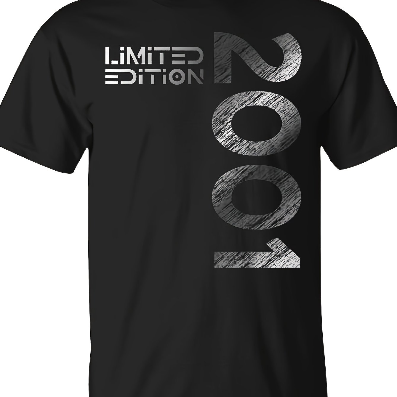 Image of 2001 Vintage Edition 25th Birthday German Celebration Graphic T-shirt For Men Solid Color Crew Neck Short Sleeve Casual Milestone Daily Gift Leisure Tee
