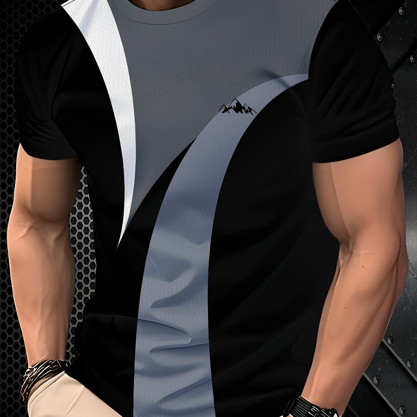 TEMU Men's T-shirt With A Gray And White Geometric Pattern