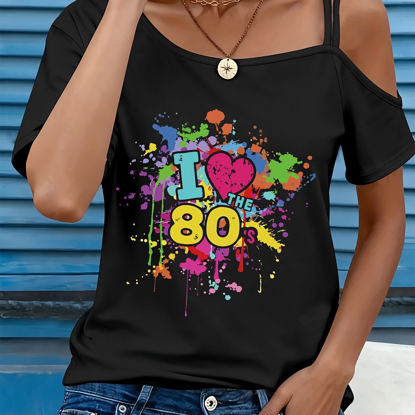 TEMU Graphic Print T-shirt, Short Sleeve Crew Neck Casual Top For Summer & Spring, Women's Clothing