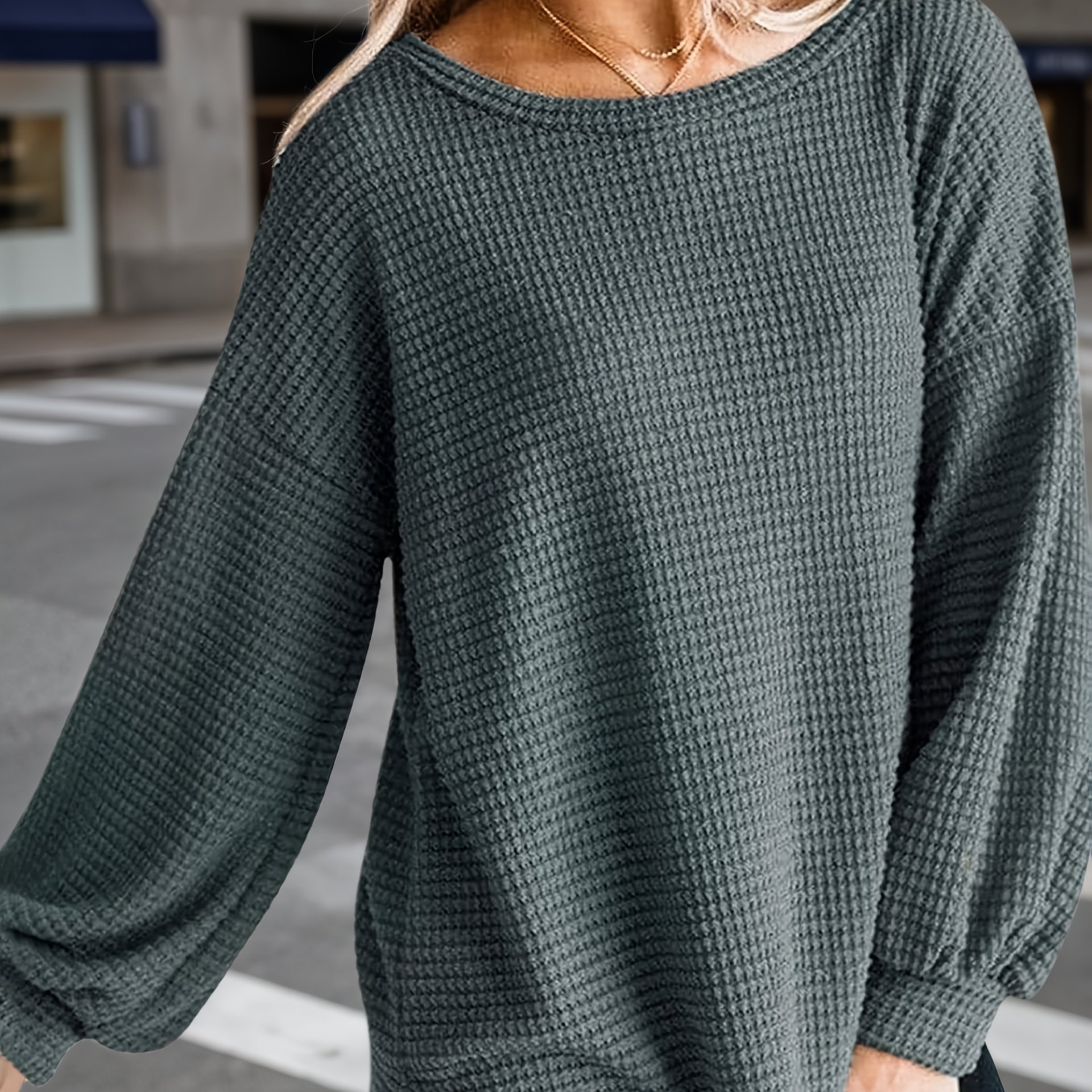 Plus Size - Plus Size - Plus Size Fashion Women's Long Sleeve Solid Round Neck Loose Top