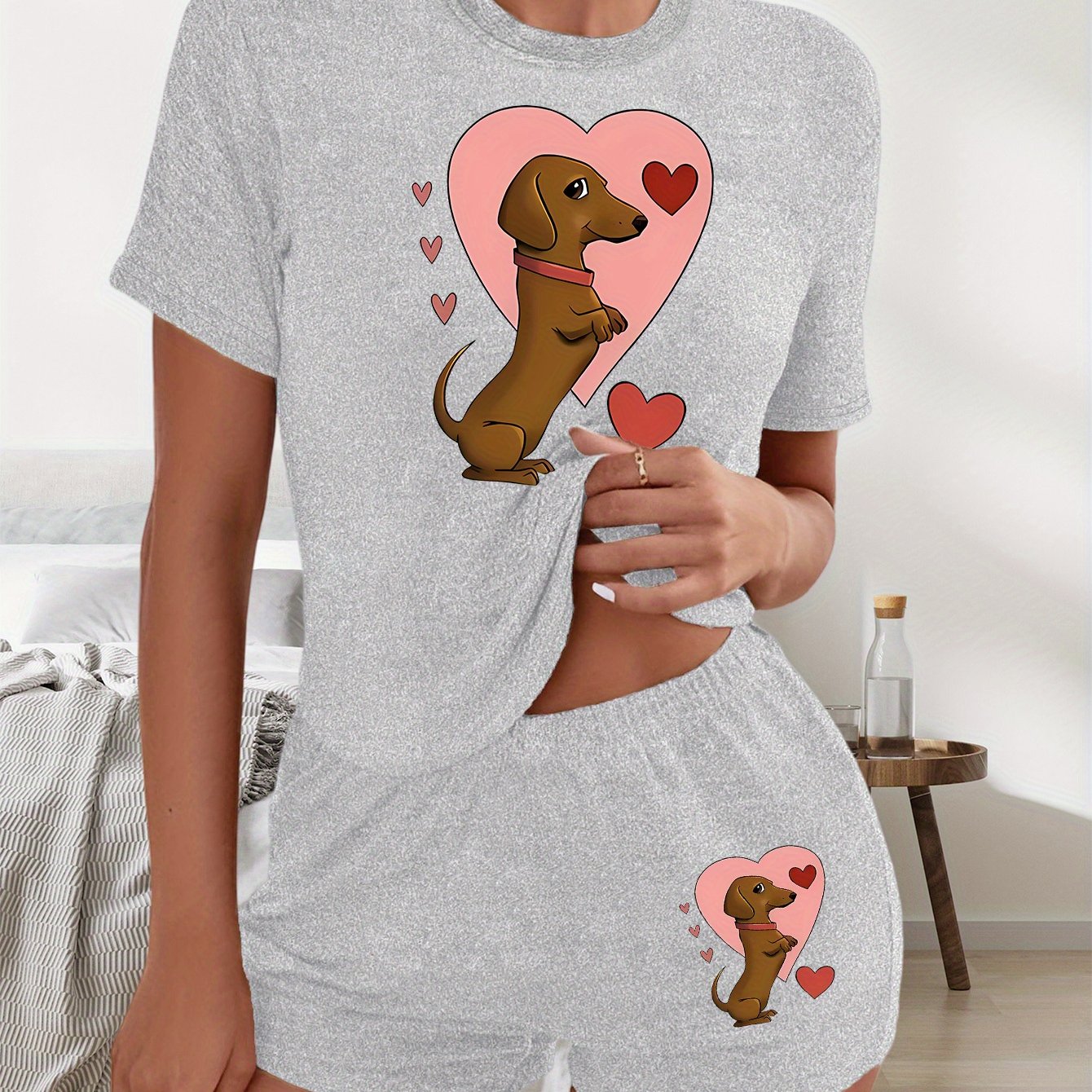 TEMU Set Due Pezzi con Stampa , Maglietta a Maniche Corte e Pantaloncini, Abbigliamento Donna