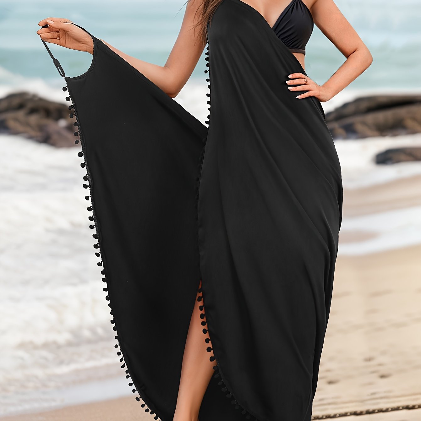 European And American Women's Clothing Cross-border Fashion Beach Style Bikini Seaside Sunscreen Solid Color Wrap Gauze Wrap Skirt