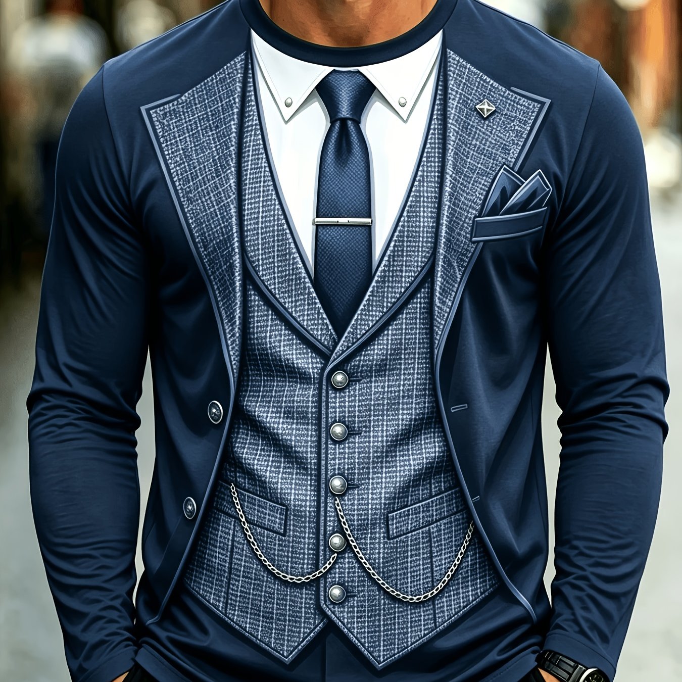 TEMU T-shirt à manches longues pour homme avec motif imprimé [Motif imprimé – Non texturé], sous-couche décontractée à col ras du cou, haut fantaisie