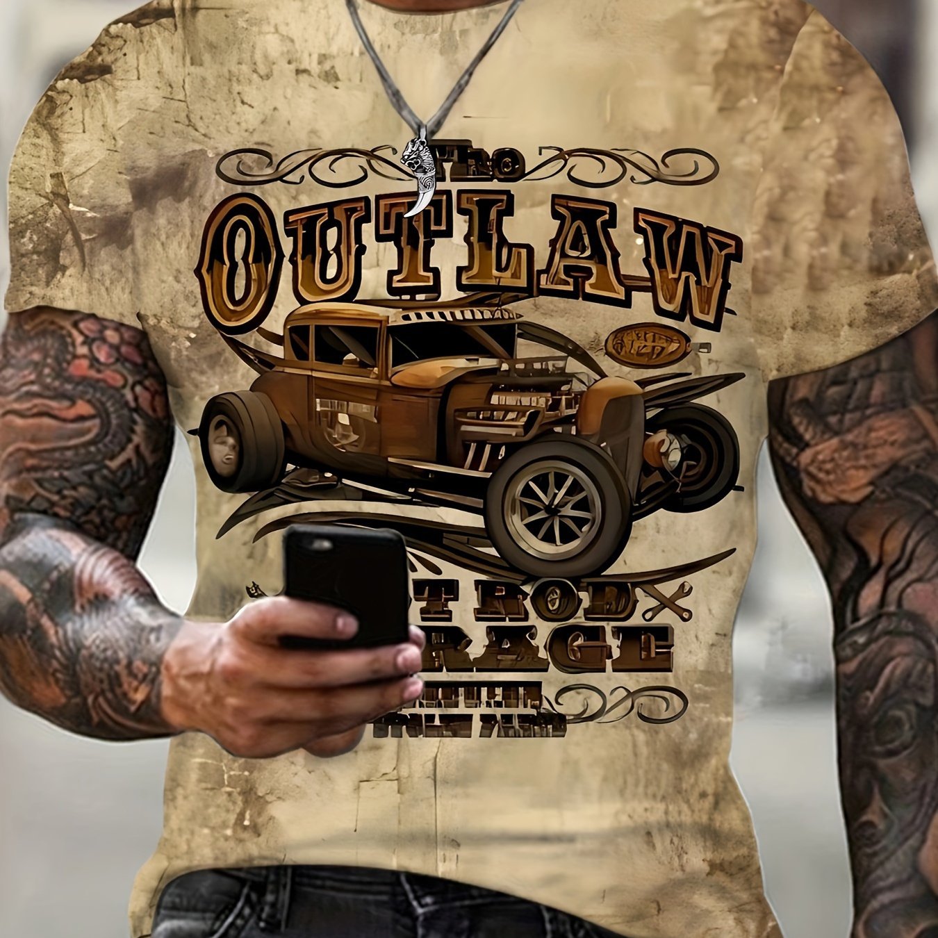 TEMU Men's Plus Size T-shirt, Men's Fashion Vintage Style Casual T-shirt, Comfortable, Stretchy, Soft And Breathable Fabric | Edgy Fashion And Loose