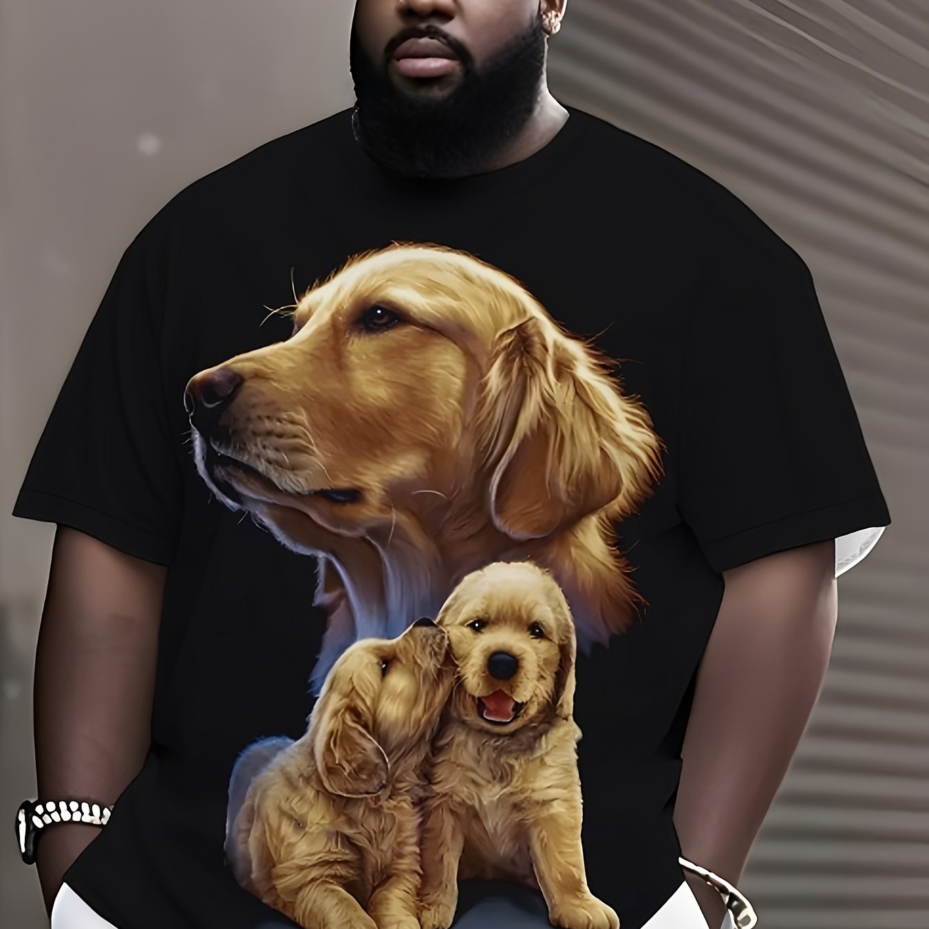 TEMU Men' Short Sleeved Round Neck T-shirt, Shoulder Design, Soft And Breathable, Featuring Golden Retriever Dog Pattern And Pattern, Suitable For