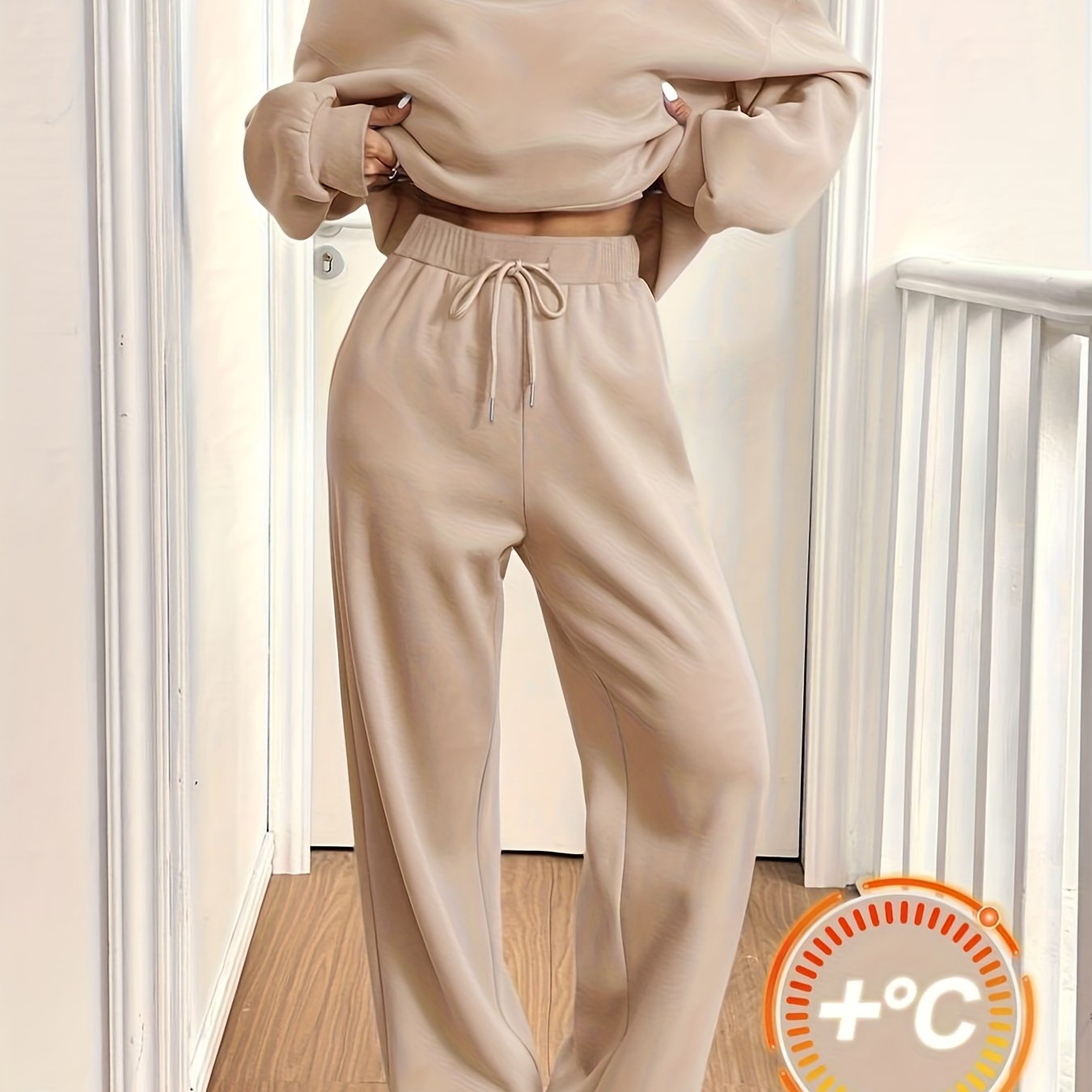 TEMU 2pcs Warm Hoodie And Pants Set, Khaki, Women's Autumn/winter Casual Swear - Niannian's Pick