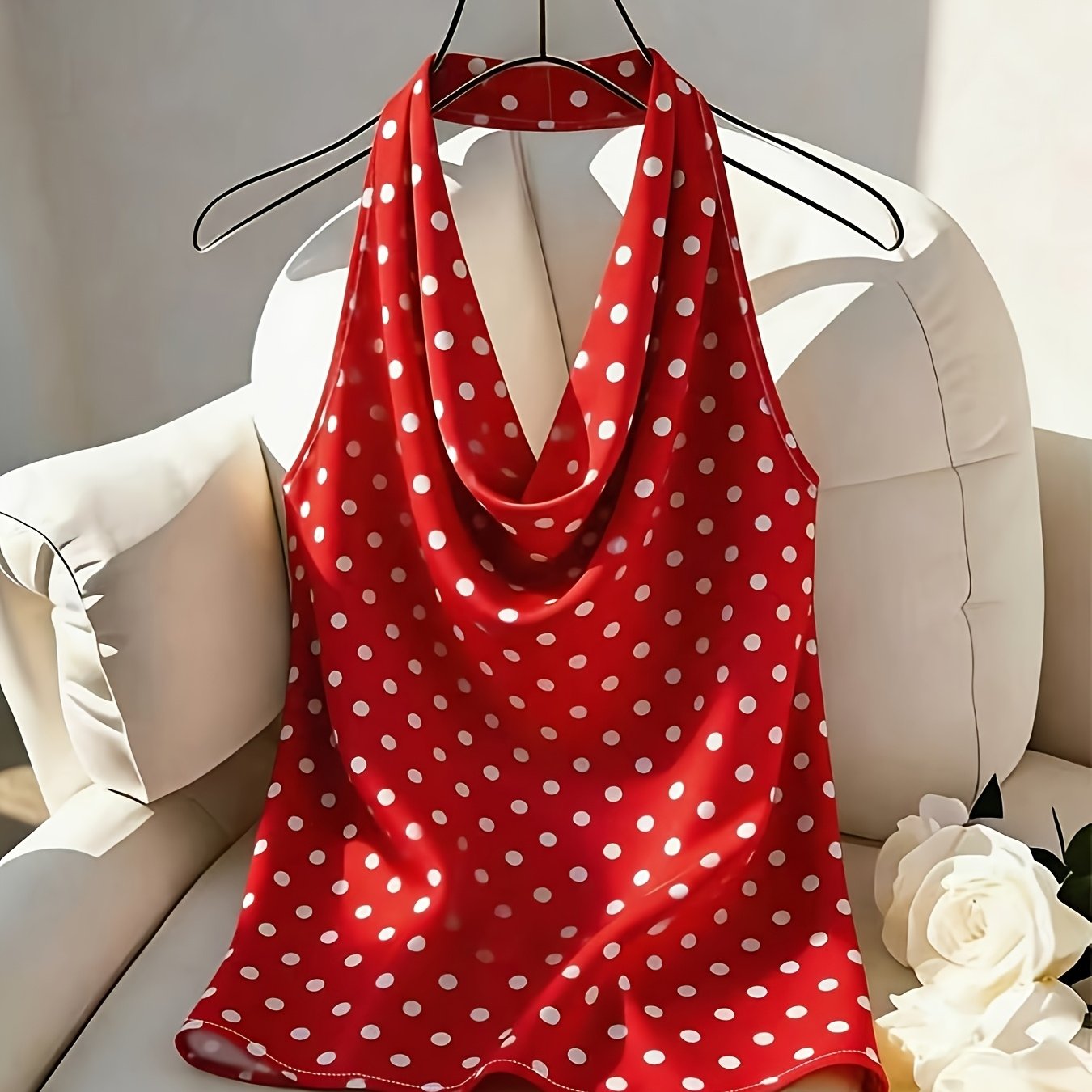 TEMU para mujer: Top de con cuello halter, tipo camisón con cuello tipo camisero drapeado holgado sin , elegante cubrecama estilo vintage de Hong ,