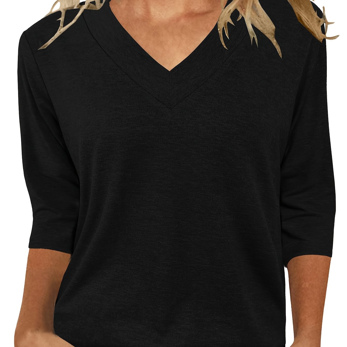 TEMU Women's 3/4 Sleeve Top, Fashionable Ladies Casual Shirt, Comfortable Breathable V-neck 3/4 Sleeve T-shirt