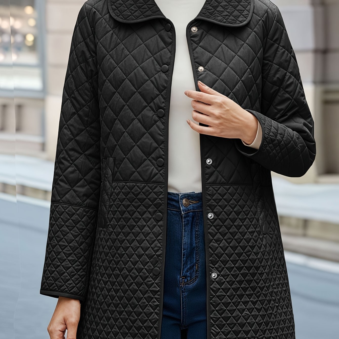 TEMU Plus Size - Plus Size - Women's Thin Jacket 2025 Autumn Winter New Style, Diamond Quilted Jacket, Mid-age Mom Hooded Thin Coat, Fashionable Mom