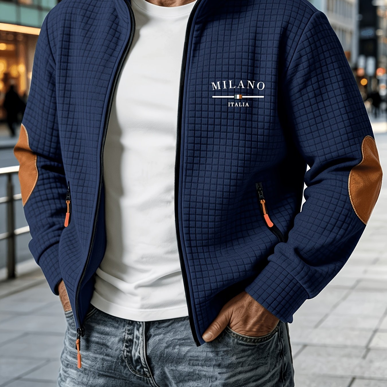 TEMU Autumn/winter Men's Thickened Jacquard Long-sleeve Cardigan Jacket, Featuring A Stylish Plaid Jacquard Texture With Comfortable Fabric. Suitable