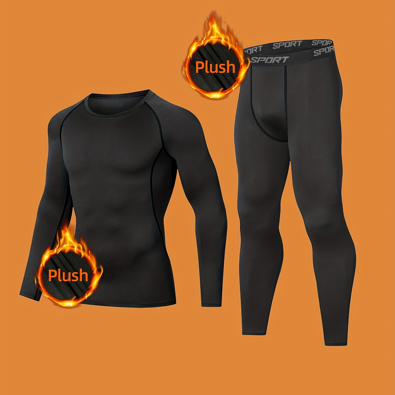 TEMU 2pcs Set Of Men's Warm Outfit For Autumn Winter, Men's Training Outfit For Autumn Winter, Men's Base Layer Outfit For Autumn Winter