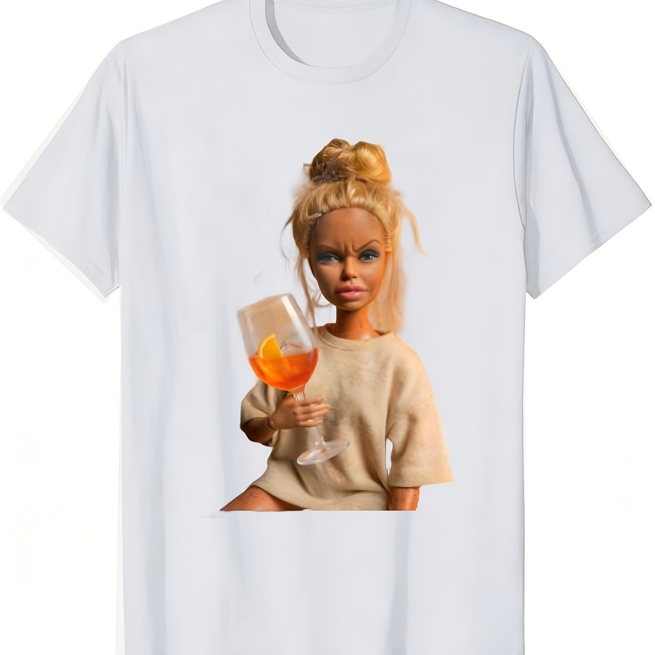 Disgusted Face Doll Meme Funny Orange Cocktail Fun T-shirt Clothes Men Oversize T-shirts Men's Shirts Short Sleeve Tees Shirts For Men