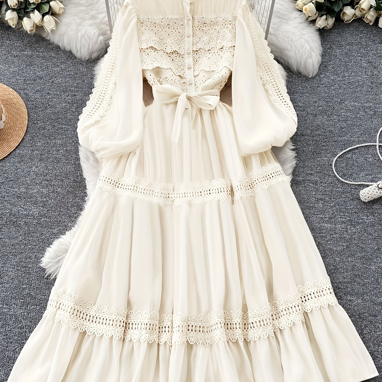 E-shop Damenkleid im französischen Retro-Court-Stil mit Laternenärmeln, leichtes, reifes Temperament