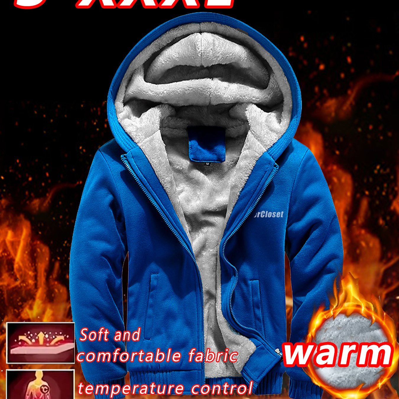 TEMU Men's Lined Hoodie Jacket, Warm Zip Up Sweatshirt With Soft Plush Lining For Casual Winter Wear, Optional