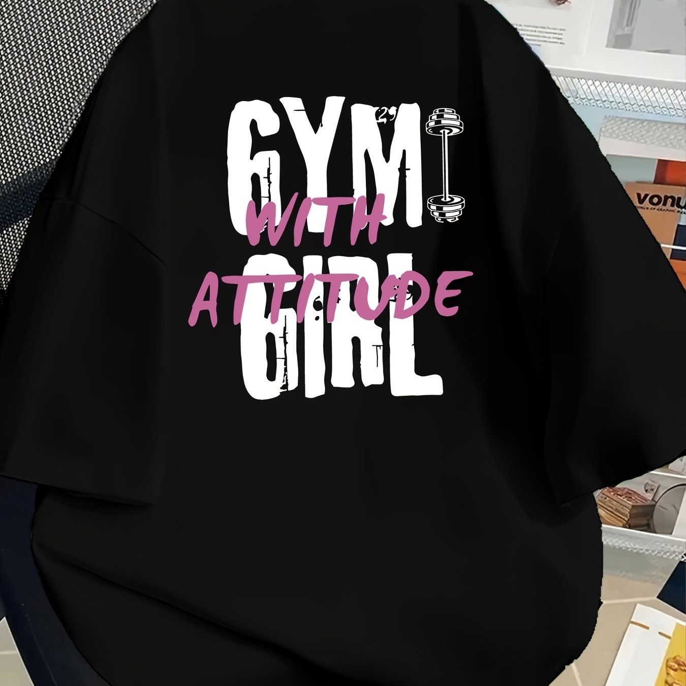 TEMU Letter Barbell Print Crew Neck T-shirt Casual Sports Women's Spring And Summer Short Sleeves