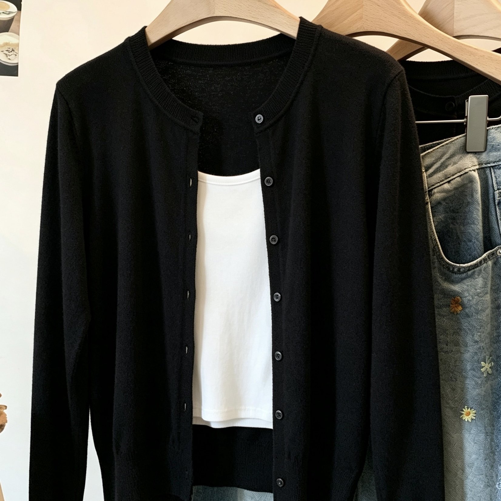 TEMU Directional Style Women's Thin Solid Round Neck Single Button Soft And Skin-friendly Cardigan Sweater