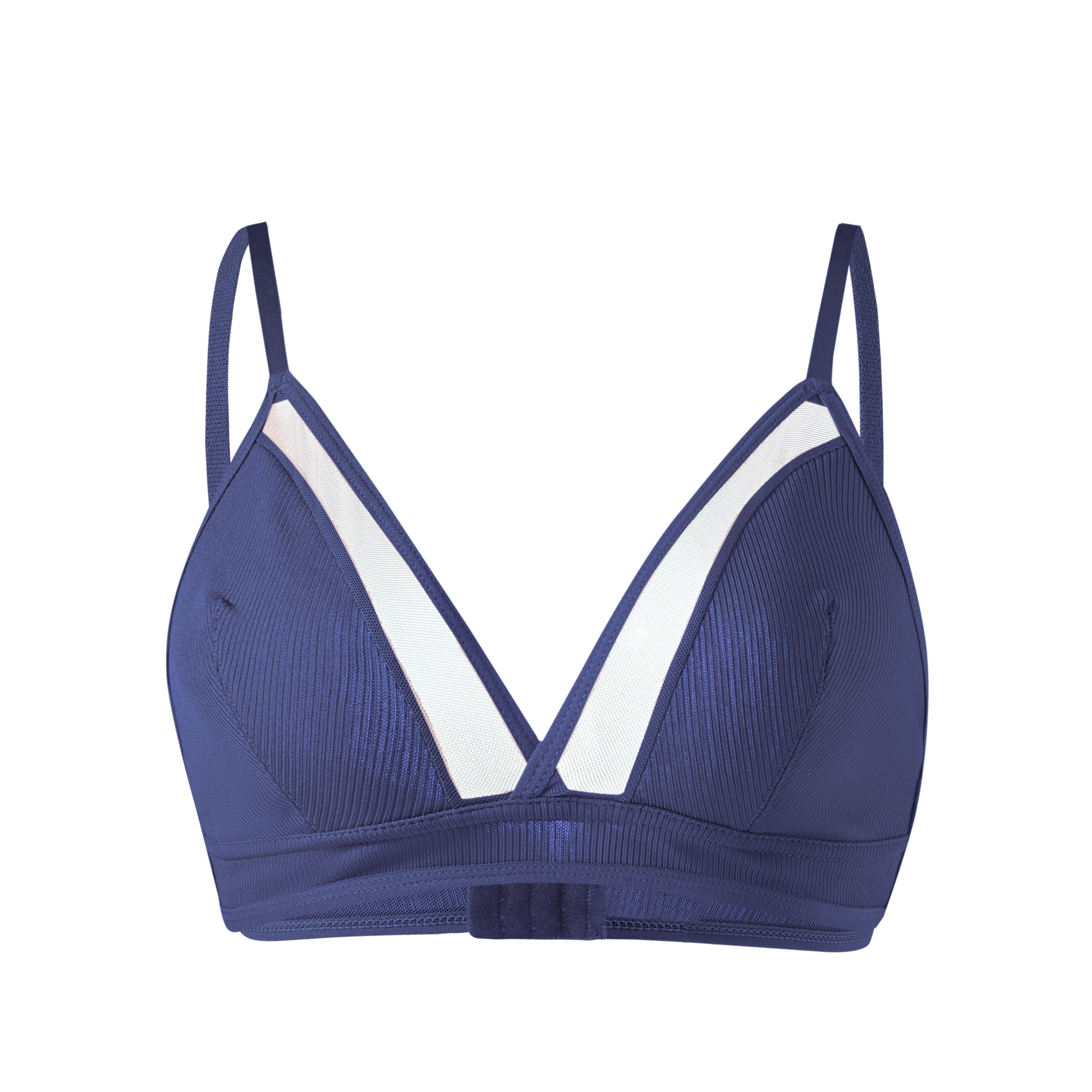 TEMU Simple Solid Contrast Mesh Ribbed Bra, Comfy & Breathable Wireless Bra, Women's Lingerie & Underwear