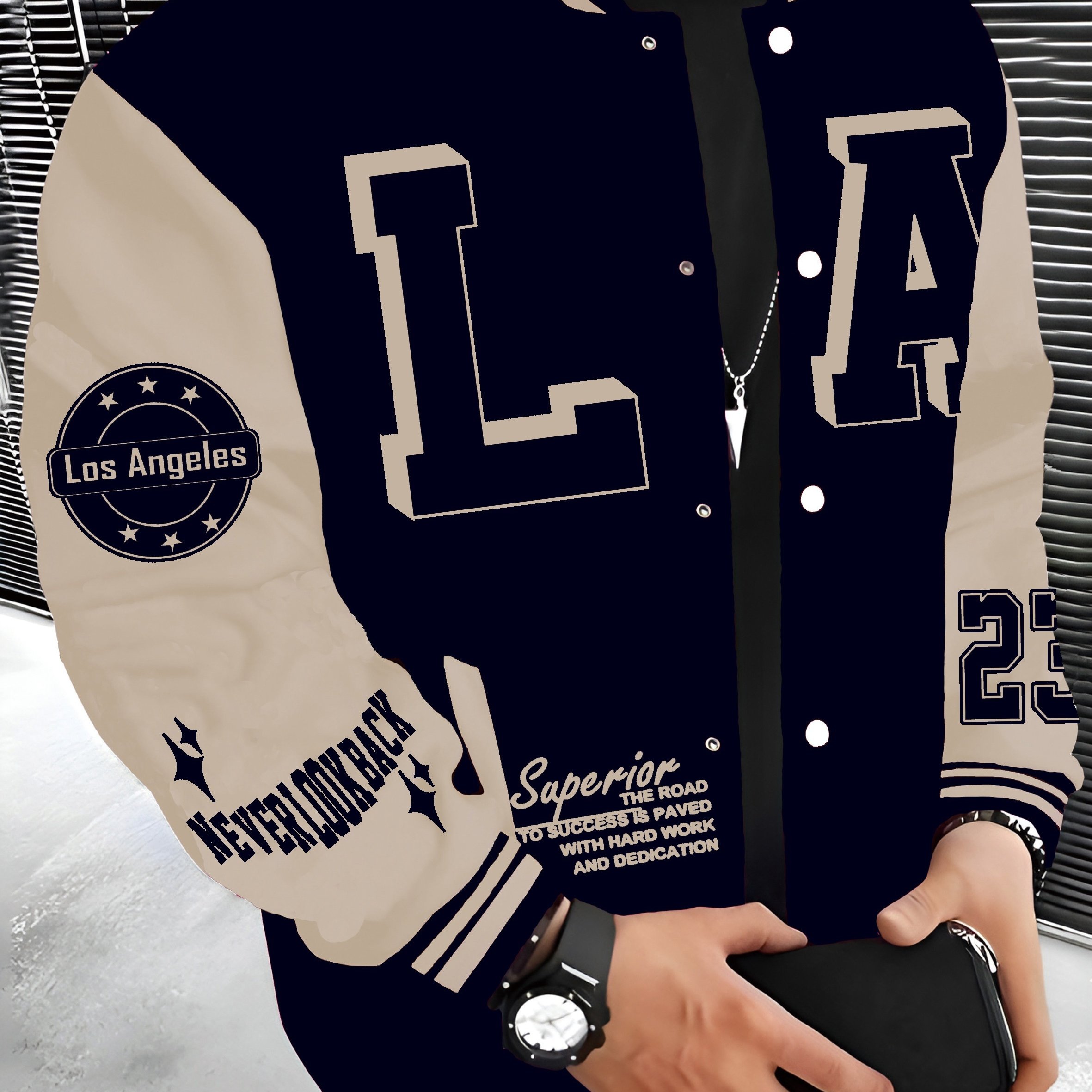 TEMU Brand I Name Los Angeles La English Name Series Baseball Jacket Men's Baseball Jacket Lightweight And Warm Men's -lined Jacket Men's Jacket Cute