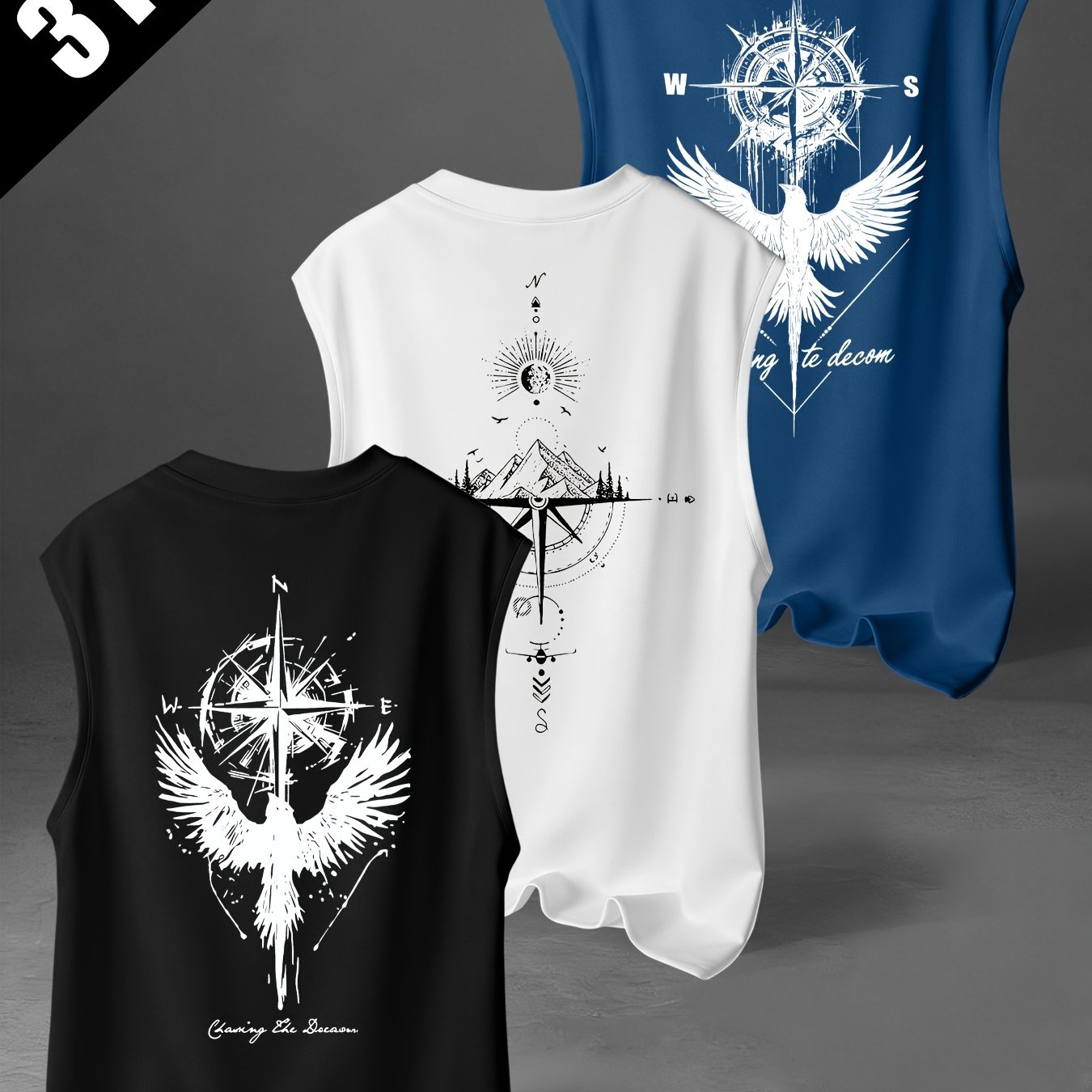 TEMU Men's Casual Sports Tank Top 3pcs, Fitness Tank Top Trio Set