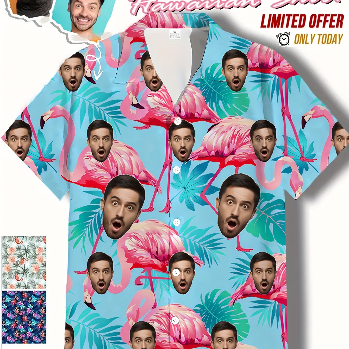 TEMU Hawaiian Shirt With Photo, Personalized Tropical Pattern, Casual Collar, Regular Fit, Summer Season, Featuring Button Details, Unisex -