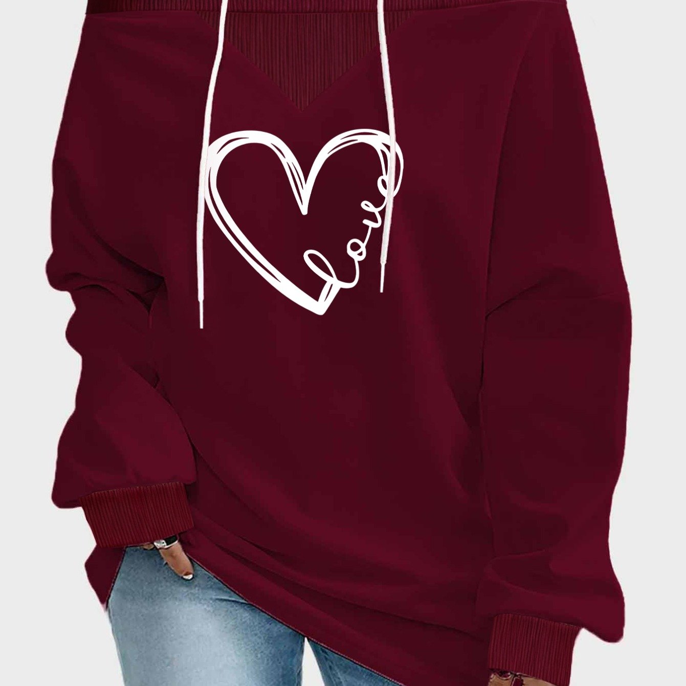 TEMU Plus Size, Love Letter Print Lazy Style Oversized Fashion Women's Off-the-shoulder Sweatshirt, Loose Fit Design, Us Sizes 0xl-8xl, Casual
