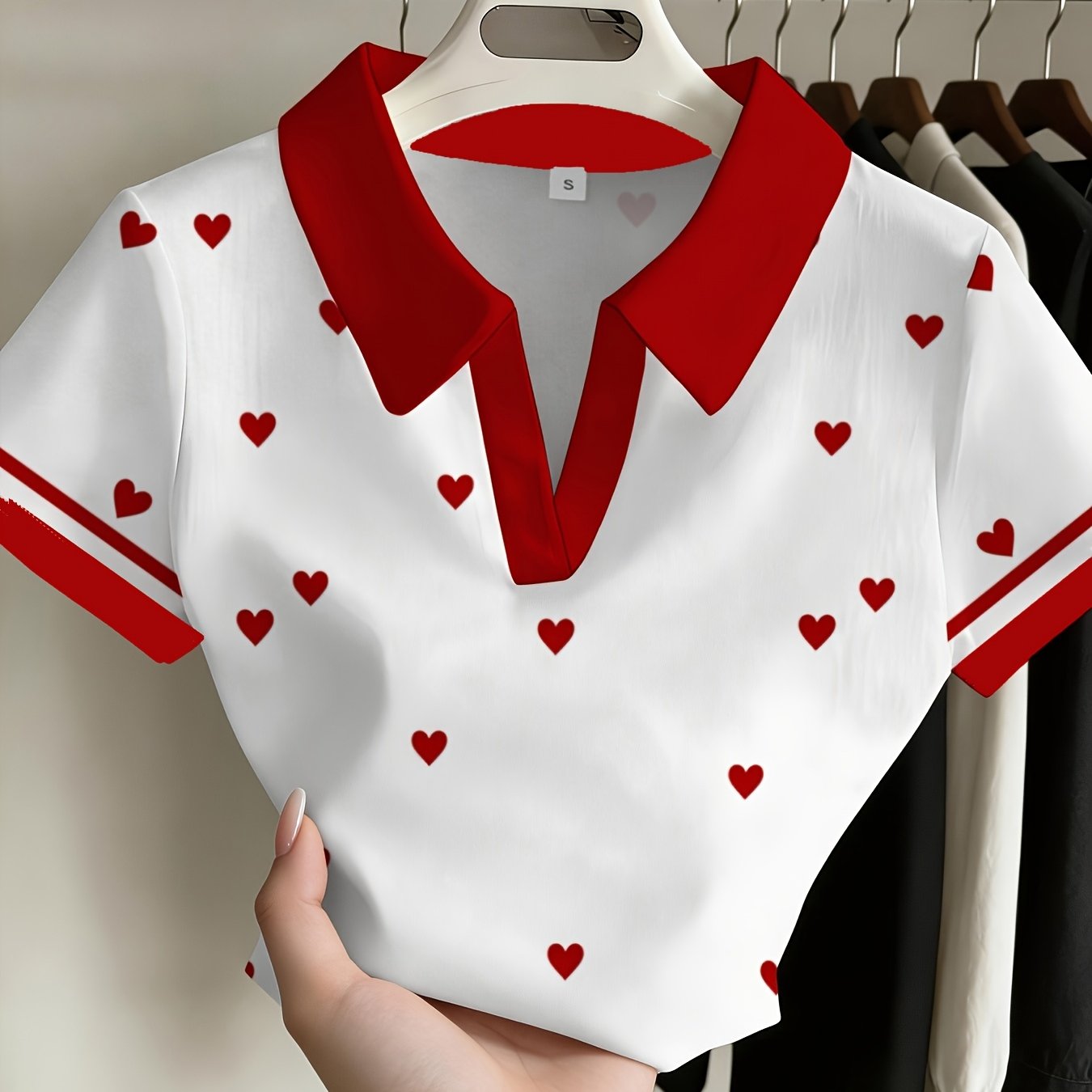 TEMU Printe Esign Women's Short Sleeve Top - Collar Shirt, Breathable Summer Casual Wear Suitable For Dates, Work, Outfits | Machine Washable