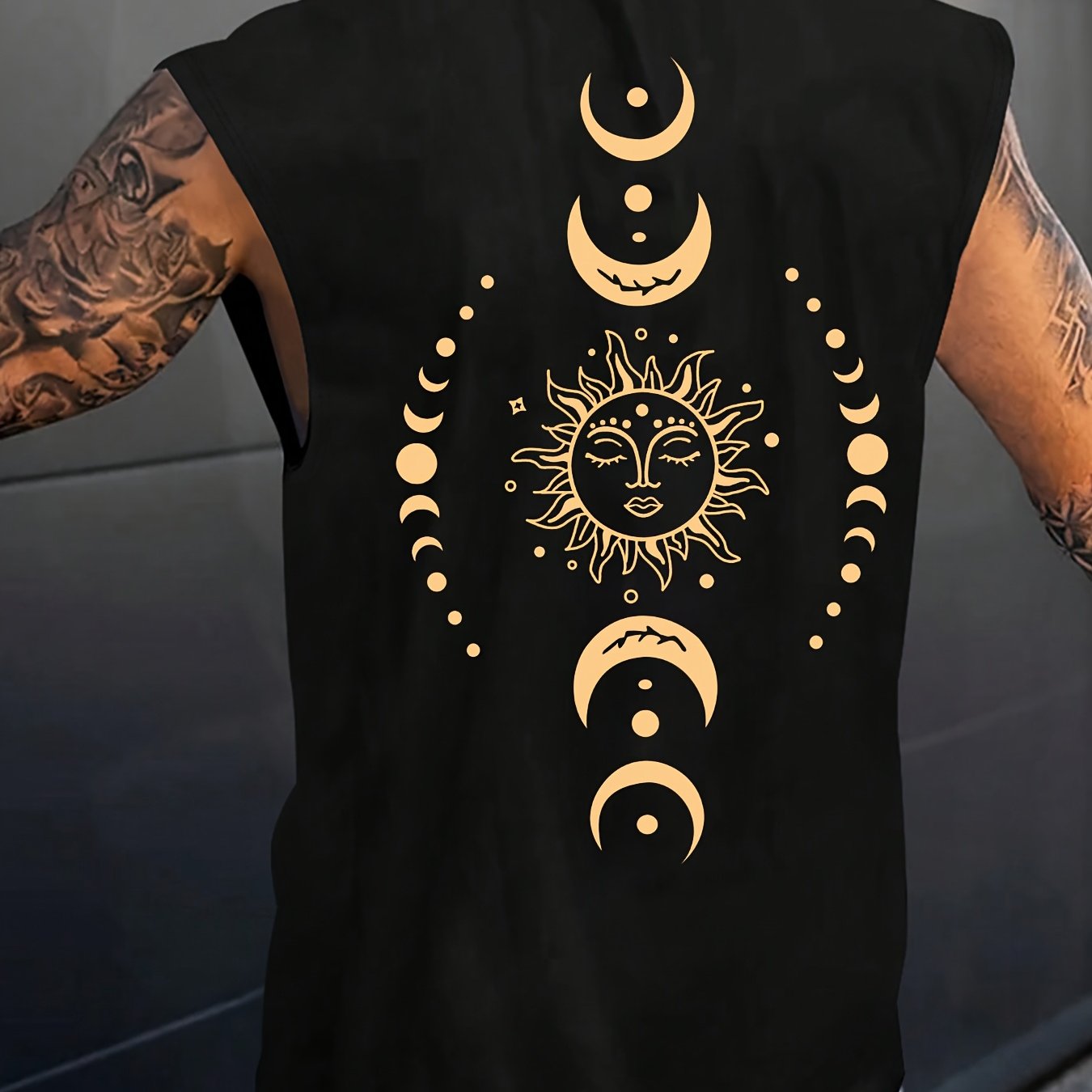 TEMU Camiseta sin para hombre con un diseño moderno y minimalista, con estampado de de luna y sol, ideal para y verano, vacaciones, fiestas,