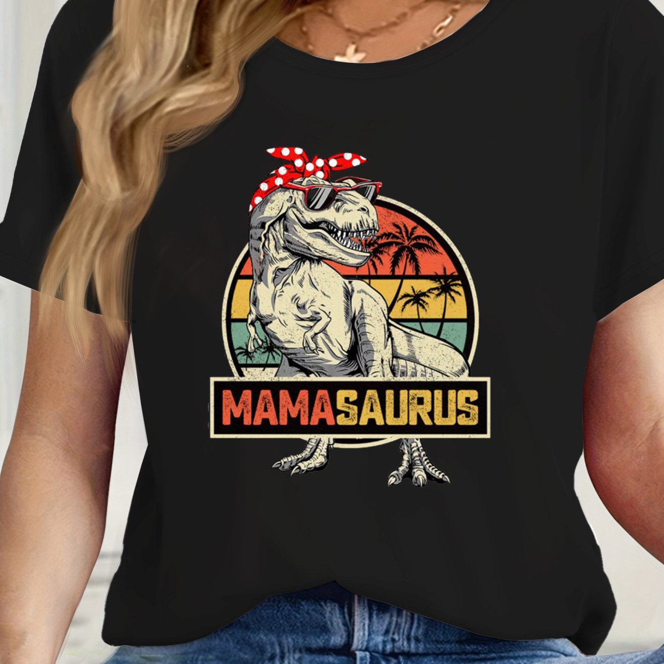 TEMU Women's Elegant Printed T-shirt - Summer Fashion, Stylish Design, Comfortable And Breathable, Round Neck Tee For Women, Soft Material, Ideal For