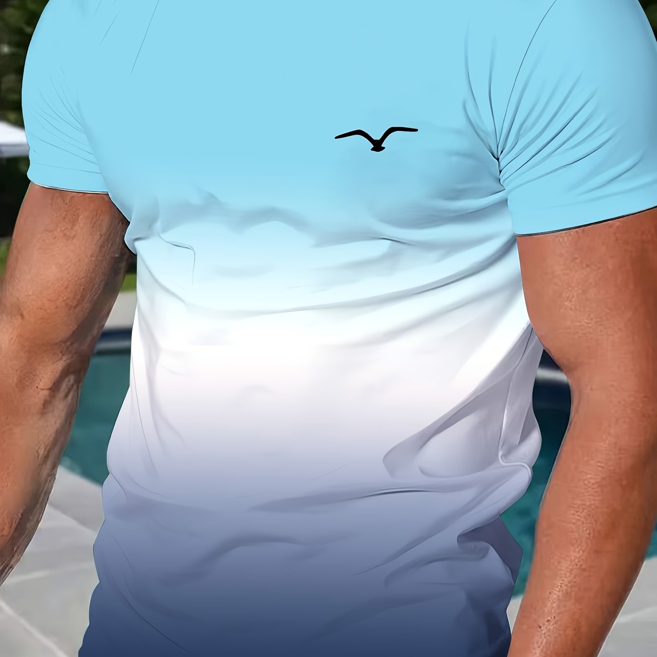 Men's Summer Bird Print Gradient Color T-shirt - Casual Short Sleeve Round Neck Tee Suitable For Outdoor Activities & Casual Attire - Breathable Summer Top With Bird Pattern (machine Washable)
