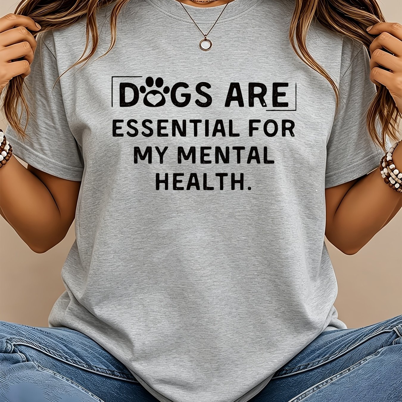 TEMU Women's Soft & Stretchy Short-sleeve T-shirt Suitable For - Casual With "dogs Are A Necessity" Print, Machine Washable Comfortable Daily Wear,
