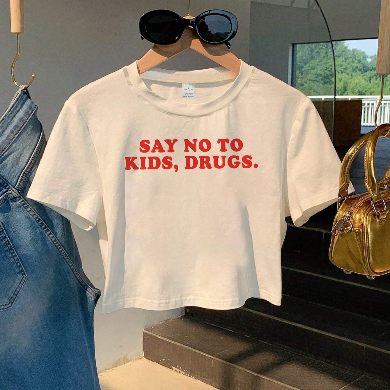 TEMU Say No To Drugs Print Crop Tank Top, Sleeveless Casual Top For Summer & Spring, Women's Clothing