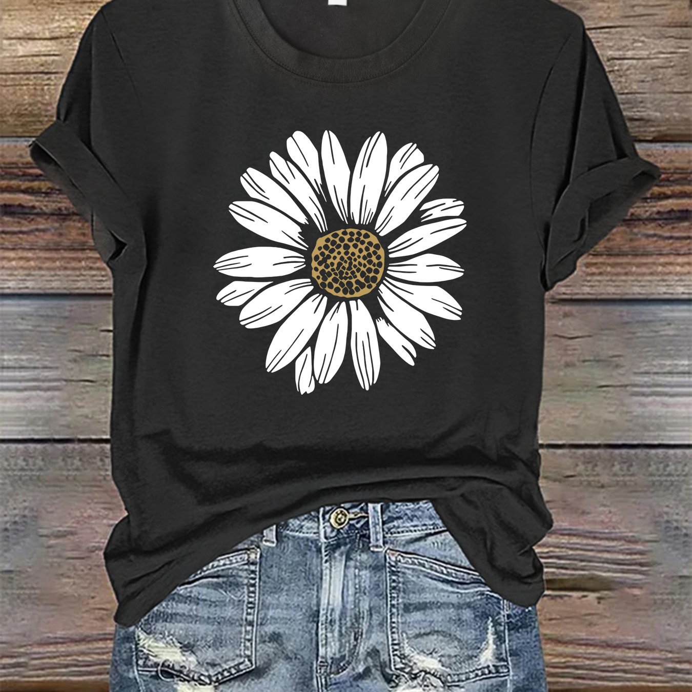 TEMU Plus Size - Plus Size - Graphic Print T-shirt, Short Sleeve Crew Neck Casual Top For Summer And Spring, Women's Clothing