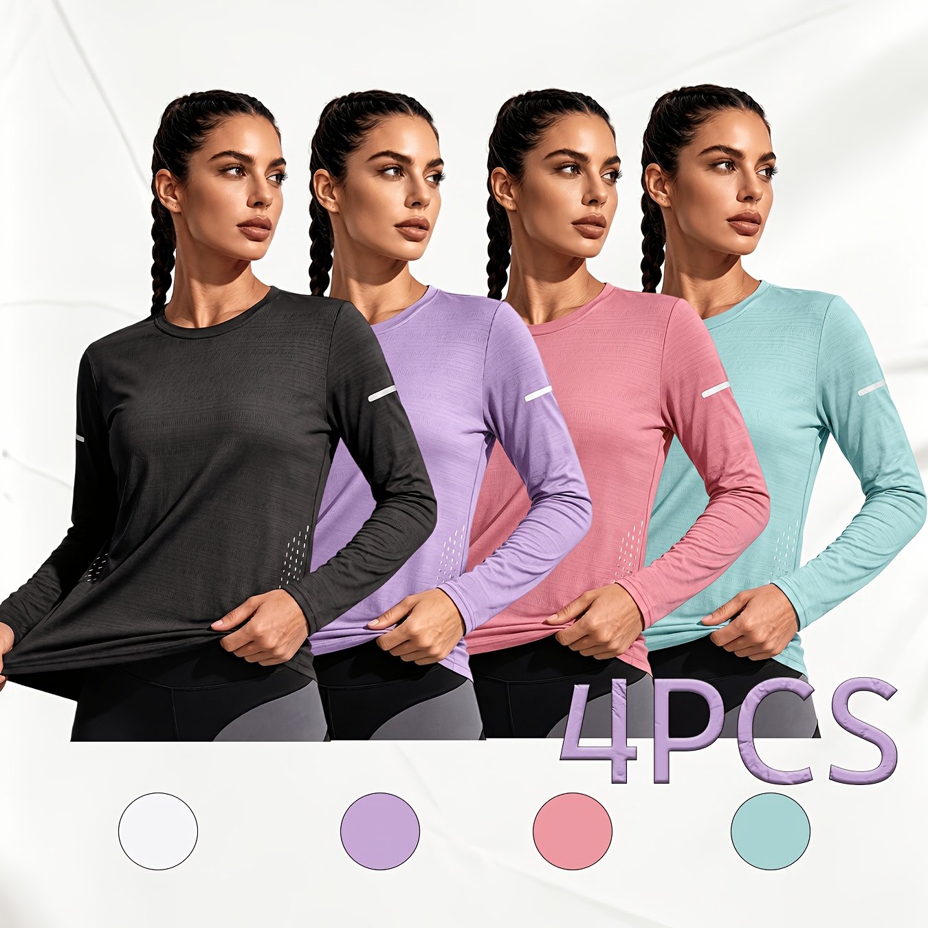 TEMU 4pcs Women's Casual Fabric Sports Tops T-shirts, Comfortable, Breathable, And Lightweight Fabric, Suitable For Outdoor Running, Yoga, Fitness,