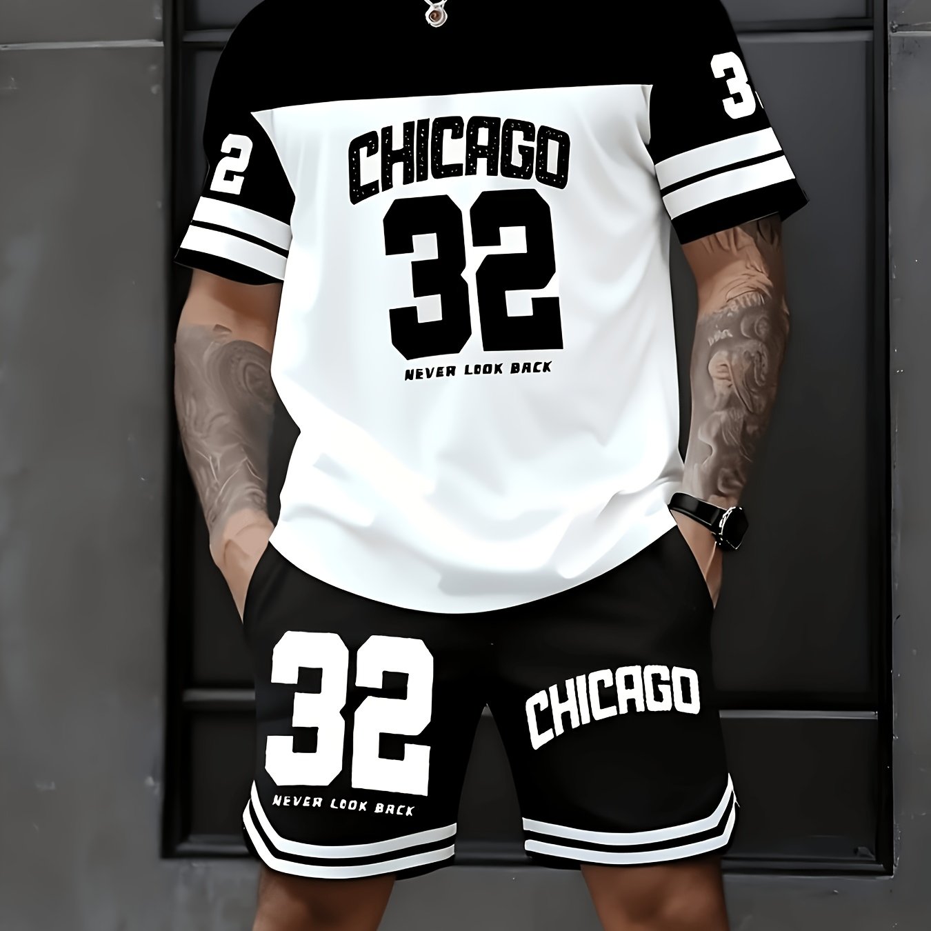 TEMU Men's 3d Athletic Suit, Short Sleeve 2pcs Set, Short Sleeve And Shorts Outfit