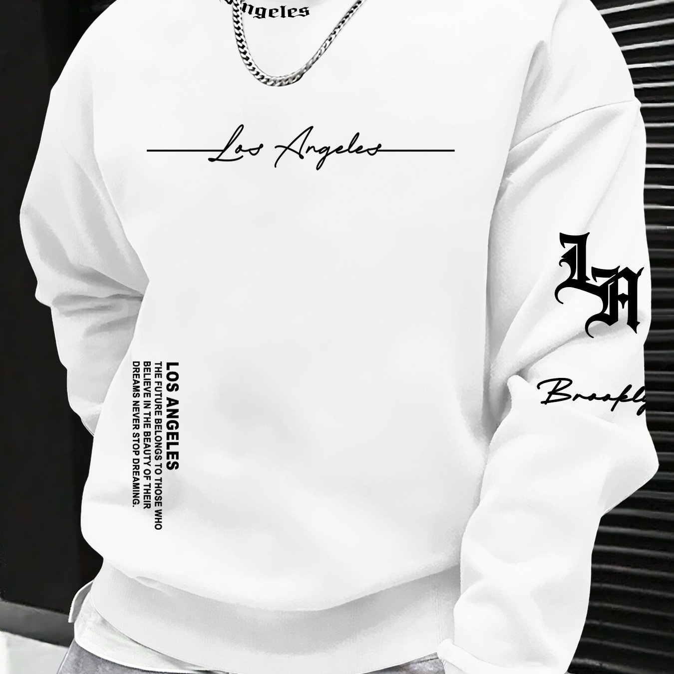TEMU Los Angeles & Brooklyn Twin Cities Crew Neck Sweatshirt" Style Top! Men's Cross- Item, / Daily Outing , Autumn Essentials