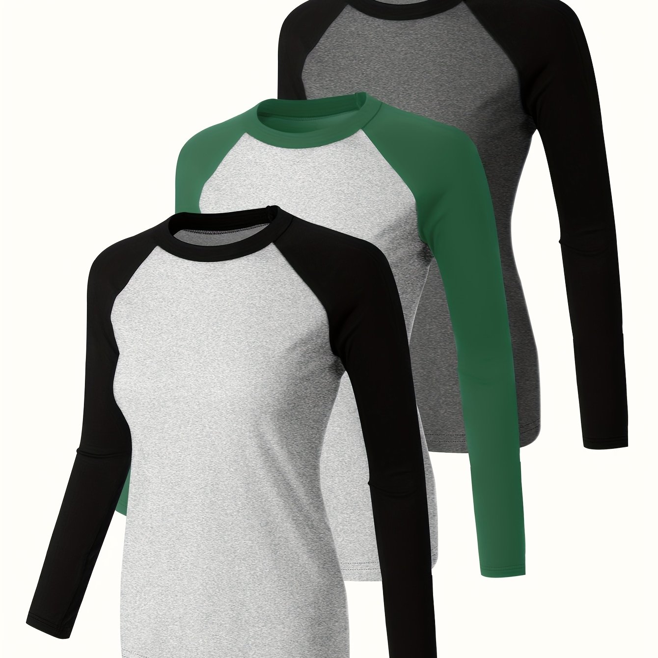 E-shop Drückteiliges kreatives Patchwork-Damen-Raglan-T-Shirt-Set mit langen Ärmeln