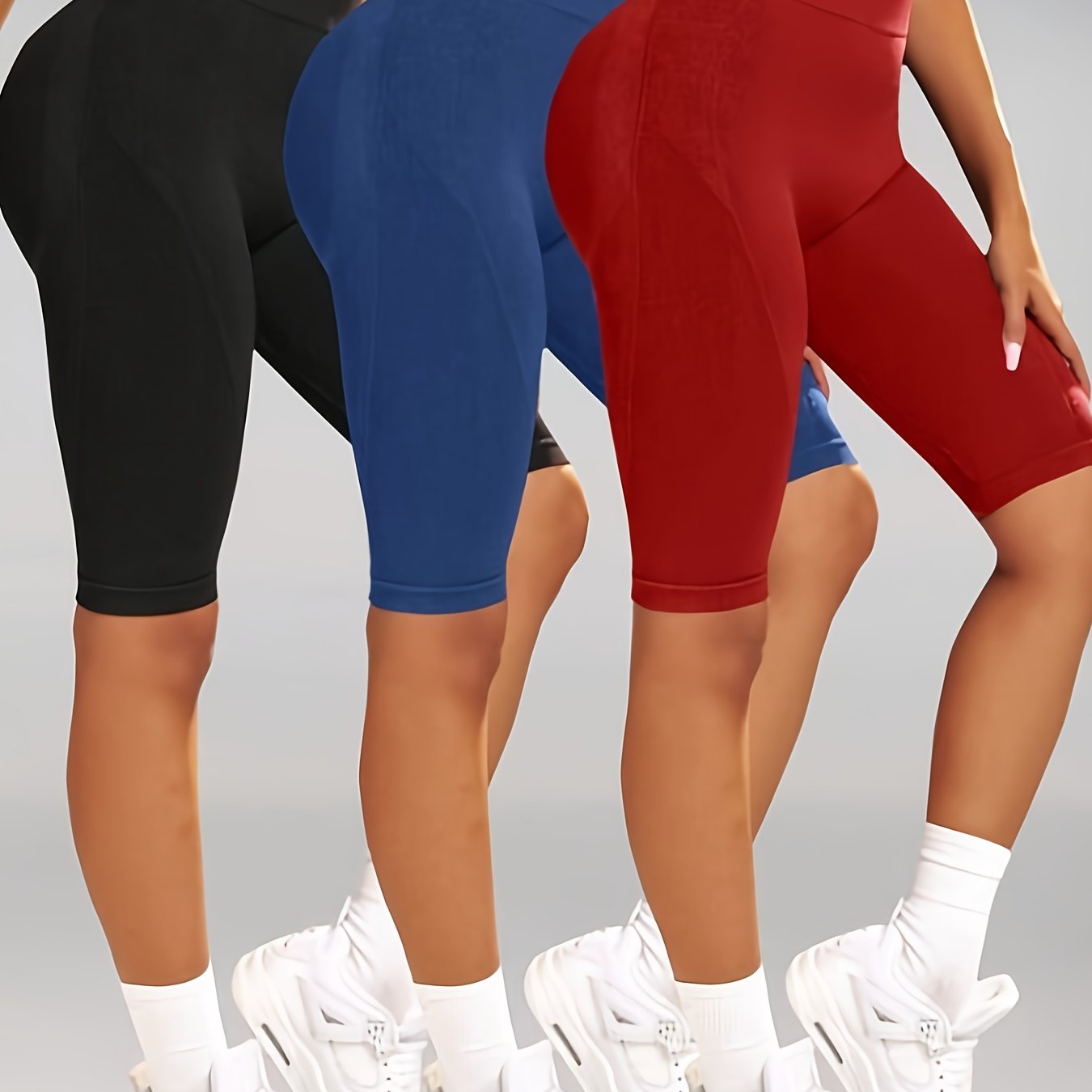 E-shop Kniehohe Hosen, Yoga, Sport, Fitness, nahtlos, Po-hebend, , Oberbekleidung, 3er-Set
