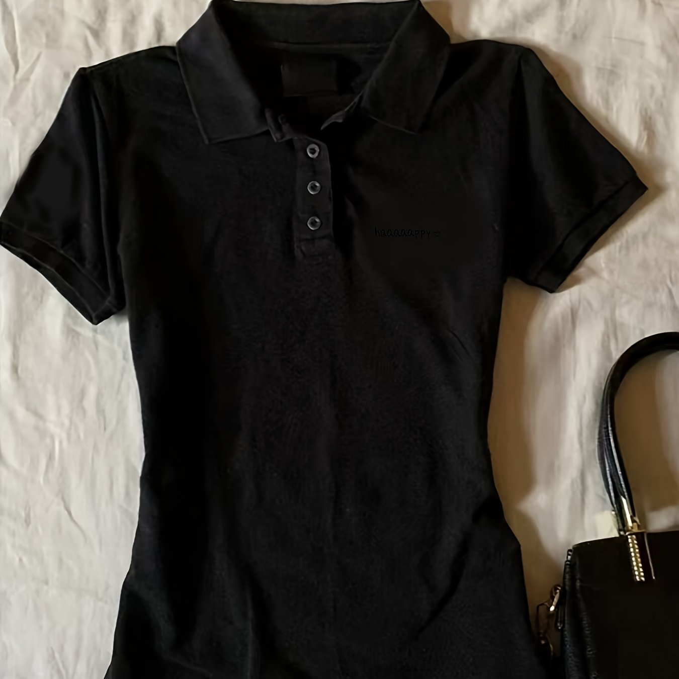 TEMU Y2k Fashion T-shirt, Trendy Women's Short Sleeve Collar Tee With Slim Fit Design