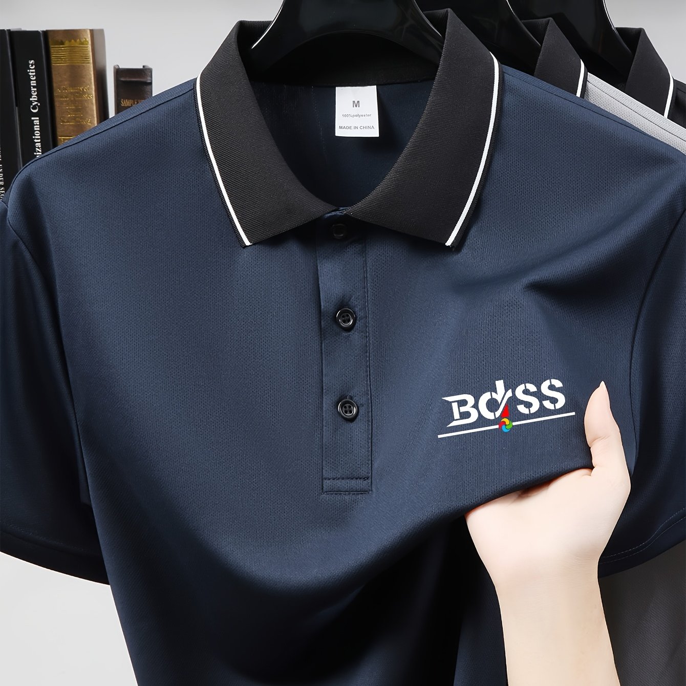 TEMU 2026 's Contrast Collar Shirt Letter Print Wrinkle-resistant Slim Fit Breathable Versatile Business Casual Sleeve, S-xxl Size