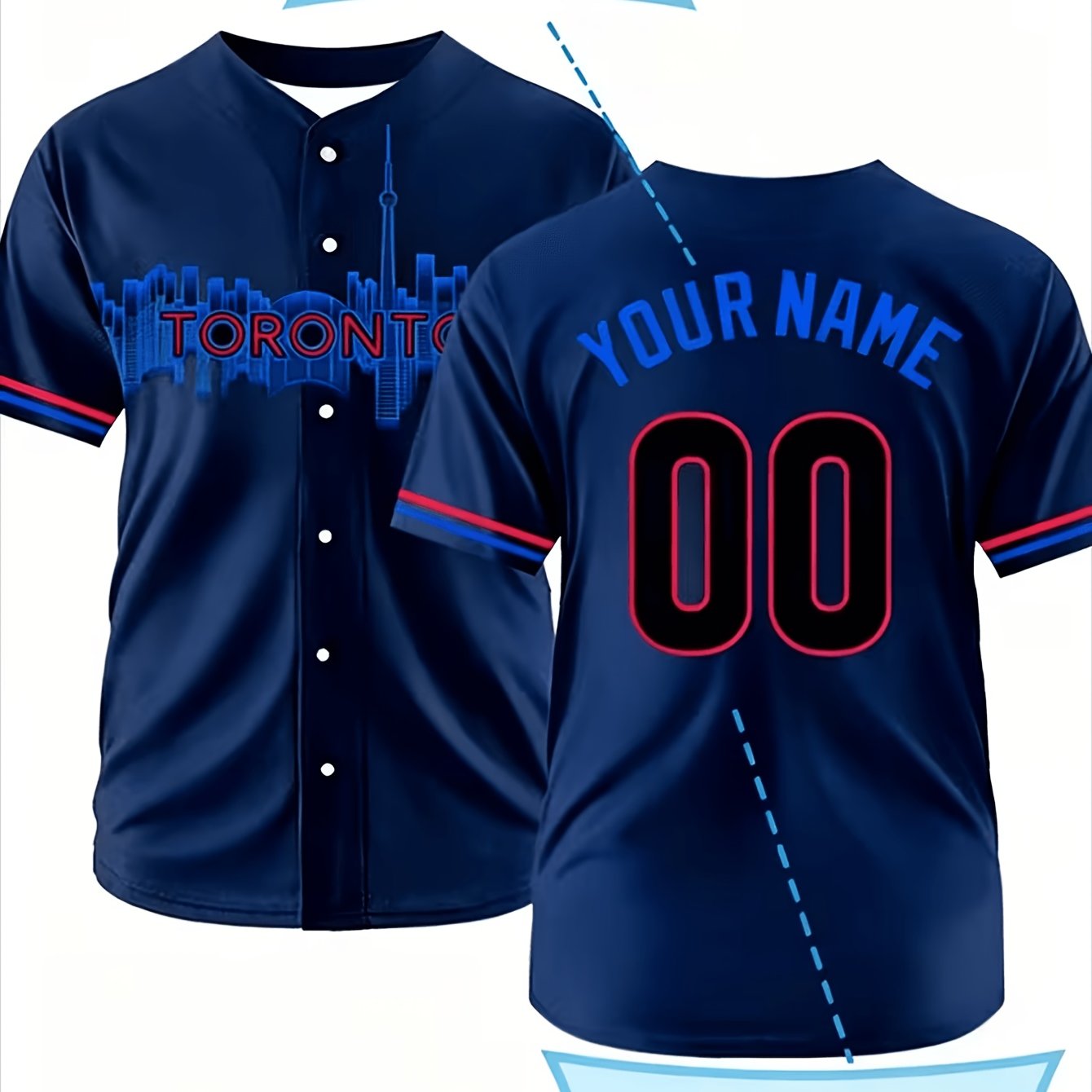 TEMU Uniforme de baseball personnalisé pour homme et femme, bleu foncé avec lettrage « Toronto », impression de nom et de numéro personnalisés, haut