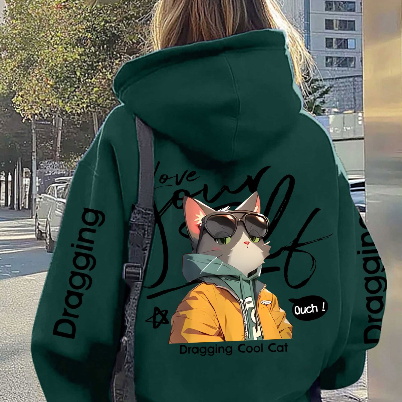 TEMU Plus Size Women's Jacket With A Print, Casual Zip-up Jacket With Pockets, Hoodie For Autumn And Winter, With A Design
