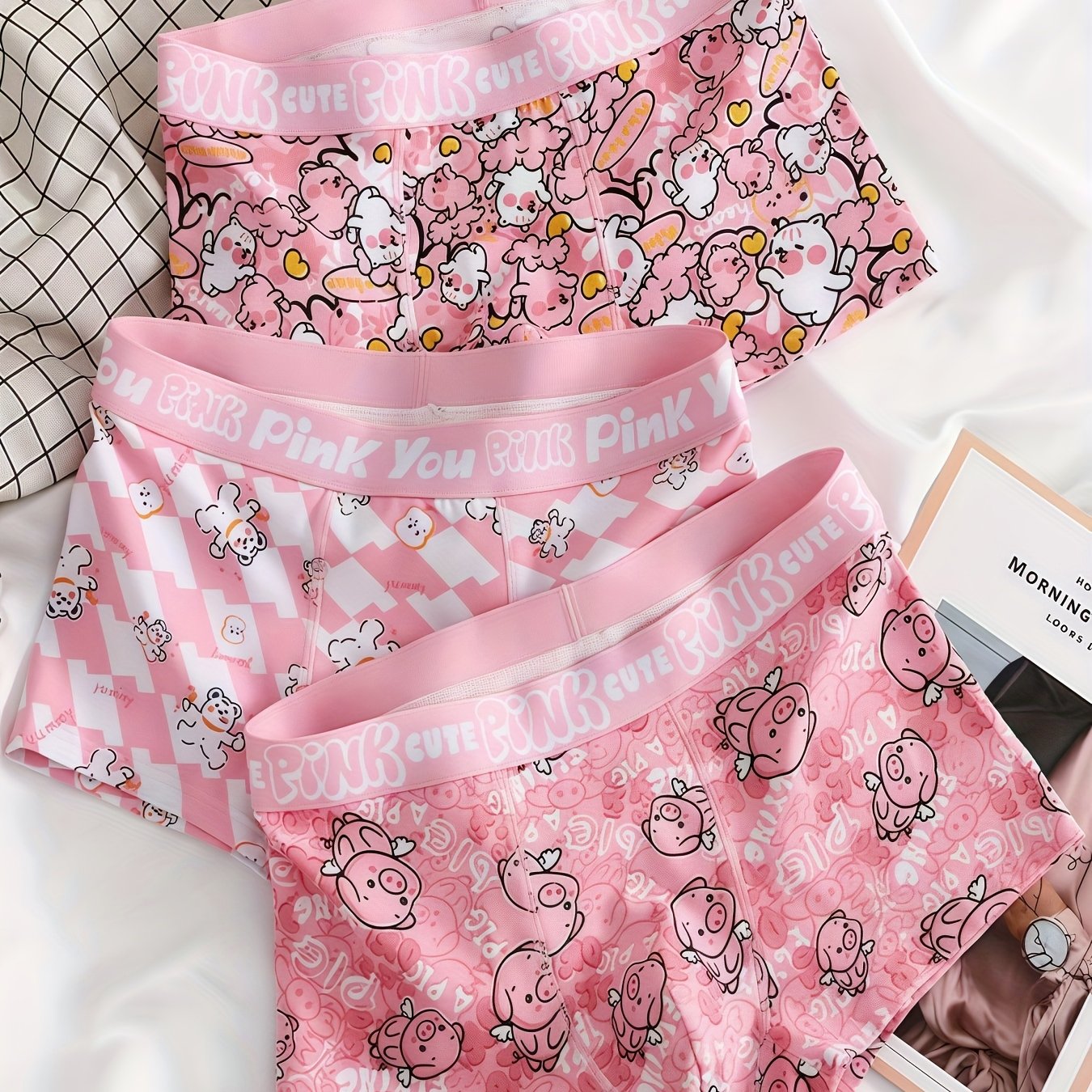 Image of 3pcs Men's Boxer Briefs, Cute Pink Piggy Underwear, Sexy Shorts - Perfect Gift For Boyfriend